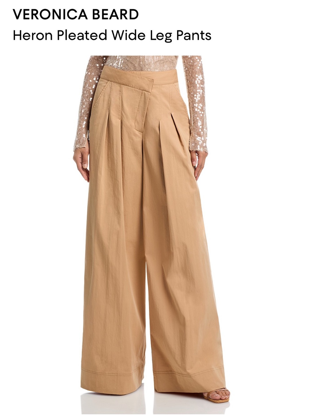 Veronica Beard New Heron Wide-Leg Pleated Pants in Khaki Size 6